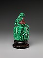 Snuff bottle with lion, Malachite with pink glass stopper, China