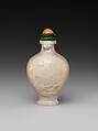 Snuff bottle with landscape, Mother-of-pearl with stained ivory and coral stopper, China