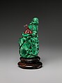 Snuff bottle with lion, Malachite with pink glass stopper, China