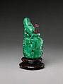 Snuff bottle with lion, Malachite with pink glass stopper, China