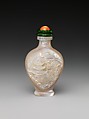 Snuff bottle with landscape, Mother-of-pearl with stained ivory and coral stopper, China