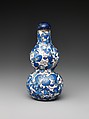 Snuff bottle in the shape of a gourd, Painted enamel with lapis lazuli stopper, China