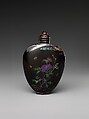 Snuff bottle with woman in a garden, Black lacquer inlaid with mother-of-pearl, China