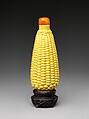 Snuff bottle in the shape of an ear of corn, Porcelain with yellow glaze (Jingdezhen ware) and amber stopper, China