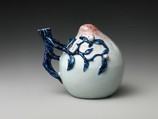 Ewer in the shape of a peach, Porcelain painted with underglaze copper red and cobalt blue glaze (Jingdezhen ware), China