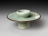 Cup Stand with Floral Design, Porcelain with celadon glaze (Hizen ware, early Imari type), Japan