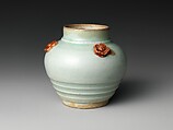 Small Jar with Floral Appliqué, Porcelain with celadon glaze (Hizen ware, early Imari type), Japan