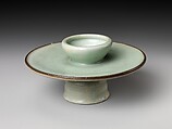 Cup Stand with Floral Design, Porcelain with celadon glaze (Hizen ware, early Imari type), Japan