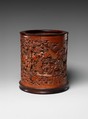 Brush holder decorated with garden scene, Bamboo, China