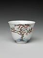 Set of wine cups with flowers of the twelve months, Porcelain painted with underglaze cobalt blue and overglaze enamels (Jingdezhen ware), China