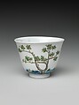 Set of wine cups with flowers of the twelve months, Porcelain painted with underglaze cobalt blue and overglaze enamels (Jingdezhen ware), China