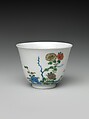Set of wine cups with flowers of the twelve months, Porcelain painted with underglaze cobalt blue and overglaze enamels (Jingdezhen ware), China