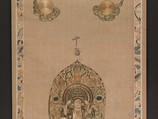 Embroidery of a Thousand-Armed Kannon, Unidentified artist Japanese, Hanging scroll remounted on a panel; embroidered silk appliquéed to cotton backing, Japan