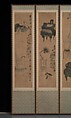 Still life with bronze vessels and flowering plants, Attributed to Jang Seung-eop (pen name: Owon) (Korean, 1843–1897), Ten-panel folding screen; ink on paper, Korea