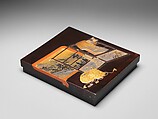 Writing Box (Suzuribako) with Screen, Robe Rack, and Shell-Matching Game Set, Lacquered wood with gold, silver takamaki-e, hiramaki-e, togidashimaki-e, red lacquer on black ground, Japan