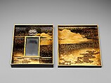 Writing Box (Suzuribako) with Screen, Robe Rack, and Shell-Matching Game Set, Lacquered wood with gold, silver takamaki-e, hiramaki-e, togidashimaki-e, red lacquer on black ground, Japan