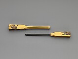 Lacquer Hairpin with Geese, Lacquered wood with gold, silver hiramaki-e on gold ground, Japan