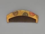 Lacquer Comb with Flower-Shaped Roundels, Lacquered wood with gold, silver, red hiramaki-e on gold ground, Japan