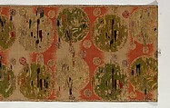 Obi with Repeating Floral Roundels and Birds, Silk and metallic thread, Japan