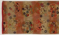 Obi with Repeating Floral Roundels and Birds, Silk and metallic thread, Japan