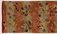 Obi with Repeating Floral Roundels and Birds, Silk and metallic thread, Japan