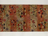 Obi with Repeating Floral Roundels and Birds, Silk and metallic thread, Japan