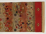 Obi with Repeating Floral Roundels and Birds, Silk and metallic thread, Japan