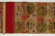 Obi with Repeating Floral Roundels and Birds, Silk and metallic thread, Japan