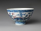 Bowl with dragons, Porcelain painted in underglaze cobalt blue and overglaze red and green enamels (Jingdezhen ware), China