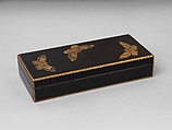 Box for Paper (Ryōshibako) with Decoration of Butterflies and Autumn Grasses, Lacquered wood with gold, silver, color (iroko) togidashimaki-e on black lacquer ground, Japan