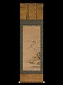 Waxwings, Cherry Blossoms, and Bamboo, Kiyohara Yukinobu (Japanese, 1643–1682), Hanging scroll; ink and color on silk, Japan