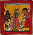 Devi in the Form of Bhadrakali Adored by the Gods, folio from a dispersed Tantric Devi series, Attributed to the Master of the Early Rasamanjari, Opaque watercolor, gold, silver and beetle­wing cases on paper, India, Punjab Hills, kingdom of Basohli