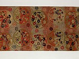 Obi with Repeating Floral Roundels and Birds, Silk and metallic thread, Japan