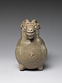 Vessel in the shape of a kneeling ram, Stoneware with celadon glaze (Yue ware), China