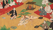 Amusements at Higashiyama in Kyoto, Kano School (Japanese, 1476–1559), Pair of six-panel folding screens; ink, color, gold, mica, and gold leaf on paper, Japan
