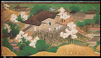 Amusements at Higashiyama in Kyoto, Kano School (Japanese, 1476–1559), Pair of six-panel folding screens; ink, color, gold, mica, and gold leaf on paper, Japan