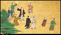 Amusements at Higashiyama in Kyoto, Kano School (Japanese, 1476–1559), Pair of six-panel folding screens; ink, color, gold, mica, and gold leaf on paper, Japan