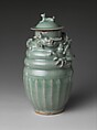Funerary jar with dragon, Porcelain with carved and appliquéd decoration under celadon glaze, China
