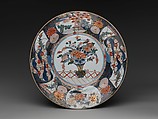 Plate with Vase and Flowers, Porcelain painted with colored enamels over a transparent glaze (Hizen ware, Imari type), Japan