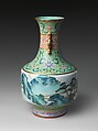 Vase with landscape decoration, Porcelain painted in overglaze enamels, with incised decoration (Jingdezhen ware), China