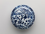 Box with Boys Playing in Garden, Porcelain painted with cobalt blue under transparent glaze (Jingdezhen ware), China