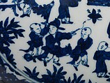 Box with Boys Playing in Garden, Porcelain painted with cobalt blue under transparent glaze (Jingdezhen ware), China
