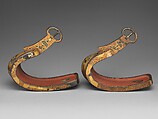 Stirrups (Abumi) with Cosmetic Brushes, Steel with gold and silver hiramaki-e, cut-out gold foil application on nashiji (“pear-skin”) ground, Japan