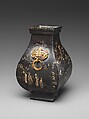 Fang-shaped vase, Bronze with gilding and black lacquer with mother-of-pearl inlay, China