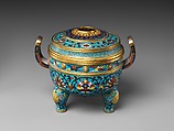 Tripod incense burner with lid, Cloisonné and champlevé enamel, China