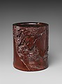 Brush pot with hunting scene, Attributed to Zhou Naishi (Chinese, active 17th century), Bamboo, China