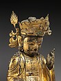 Seated bodhisattva (left attendant of a triad), Gilt wood, Korea