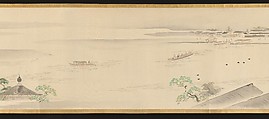 Three Gods of Good Fortune Visit the Yoshiwara; or “Scenes of Pleasure at the Height of Spring”, Chōbunsai Eishi (Japanese, 1756–1829), Handscroll; ink and color on silk, Japan