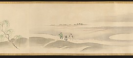 Three Gods of Good Fortune Visit the Yoshiwara; or “Scenes of Pleasure at the Height of Spring”, Chōbunsai Eishi (Japanese, 1756–1829), Handscroll; ink and color on silk, Japan