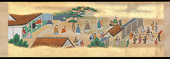 Festivities of the Twelve Months: “Sannō Hiyoshi Festivals Held on the Day of the Monkey in the Mid-Fourth Month”; Festivities of the Twelve Months: “Sumō Wrestling at Matsuno’o Shrine during the Hassaku Festival on the First Day of the Eighth Month”, Two handscrolls; ink, color and gold on paper, Japan